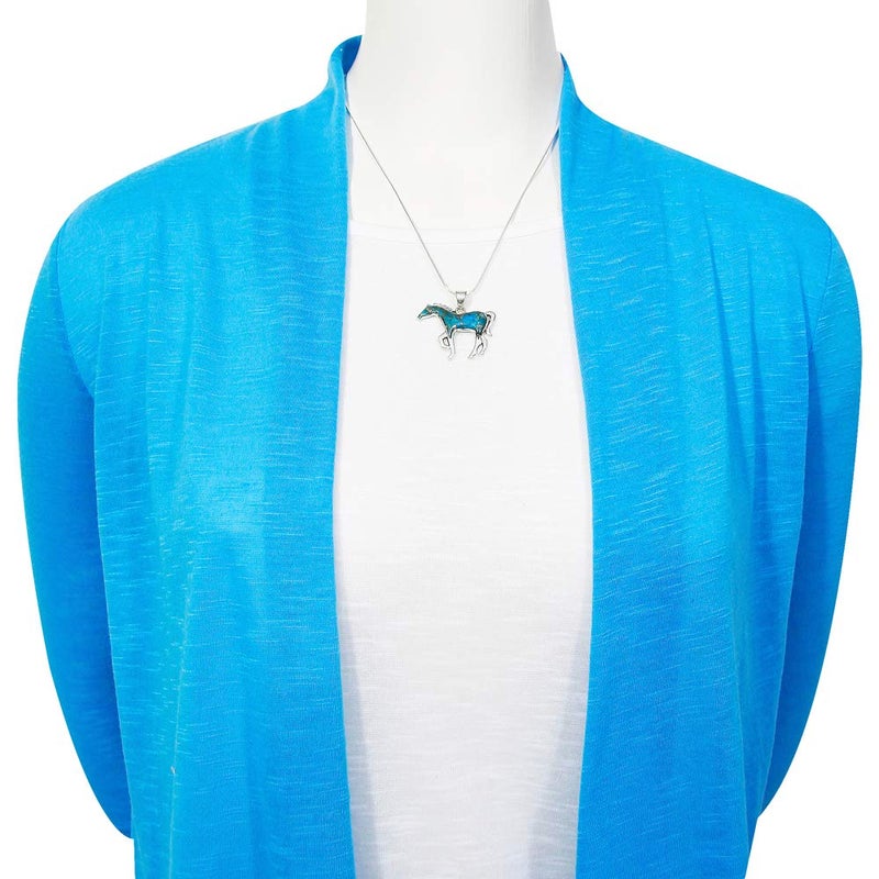 Turquoise Network Horse Necklace Sterling Silver Genuine Gemstones & Gemstones with 20" Chain (Teal/Matrix Turquoise) - Image 3